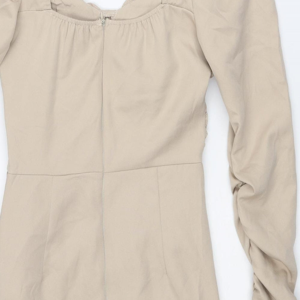 PRETTYLITTLETHING Womens Beige Polyester Bodycon Size 10 Sweetheart Zip