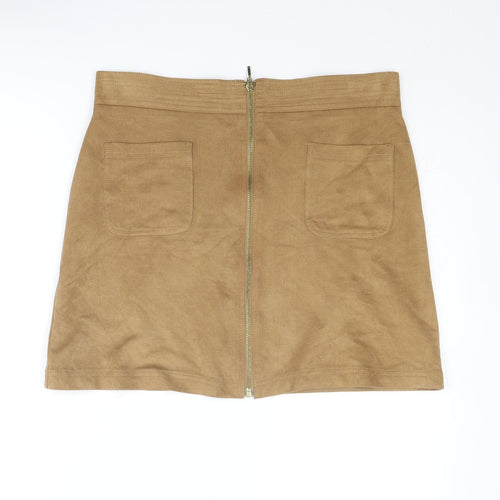 Marks and Spencer Womens Brown Polyester A-Line Skirt Size 14 Zip