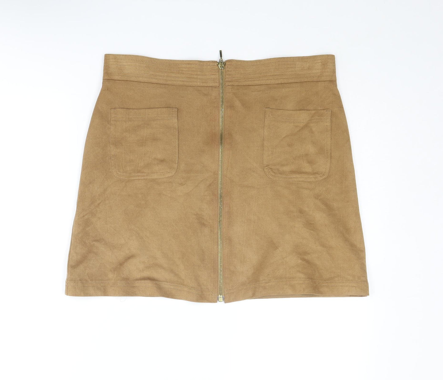Marks and Spencer Womens Brown Polyester A-Line Skirt Size 14 Zip