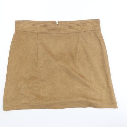 Marks and Spencer Womens Brown Polyester A-Line Skirt Size 14 Zip