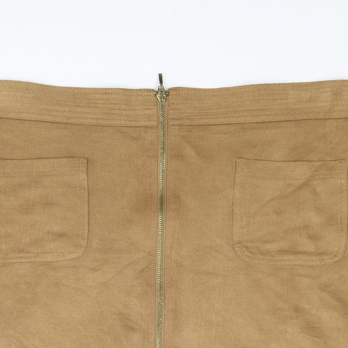 Marks and Spencer Womens Brown Polyester A-Line Skirt Size 14 Zip