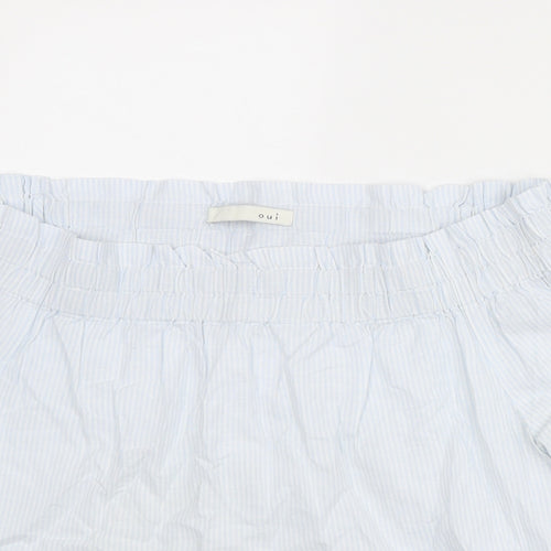 Oui Womens Blue Striped Cotton Basic Blouse Size 10 Off the Shoulder