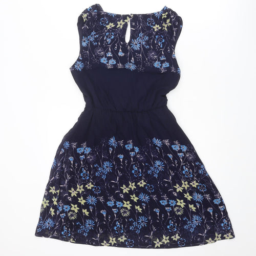 Dorothy Perkins Womens Blue Floral Polyester Fit & Flare Size 8 V-Neck Button