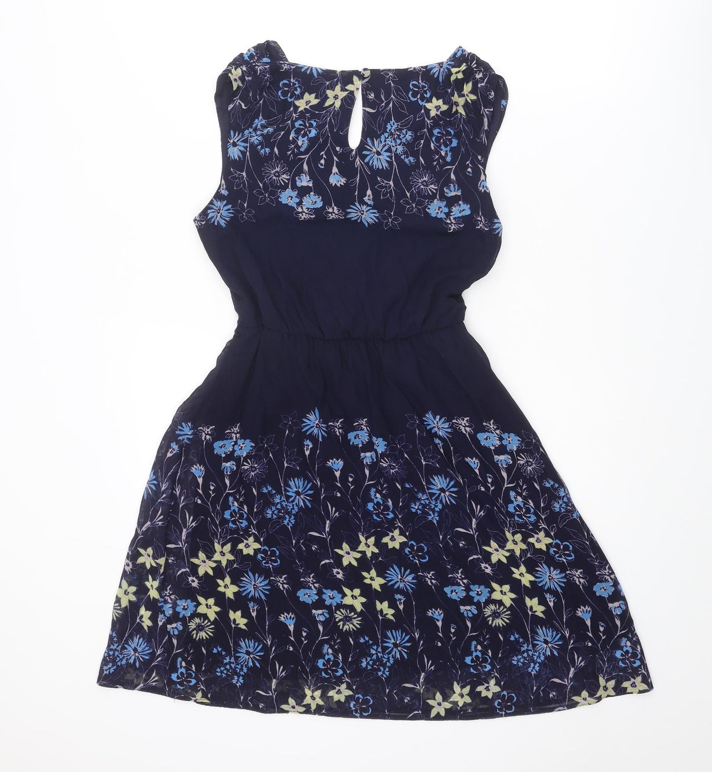 Dorothy Perkins Womens Blue Floral Polyester Fit & Flare Size 8 V-Neck Button