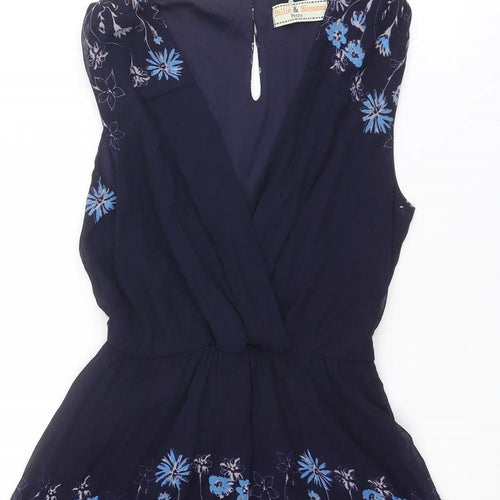 Dorothy Perkins Womens Blue Floral Polyester Fit & Flare Size 8 V-Neck Button