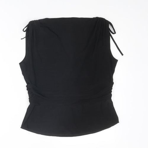 Select Womens Black Polyester Basic Blouse Size 16 V-Neck - Tie Shoulder Detail