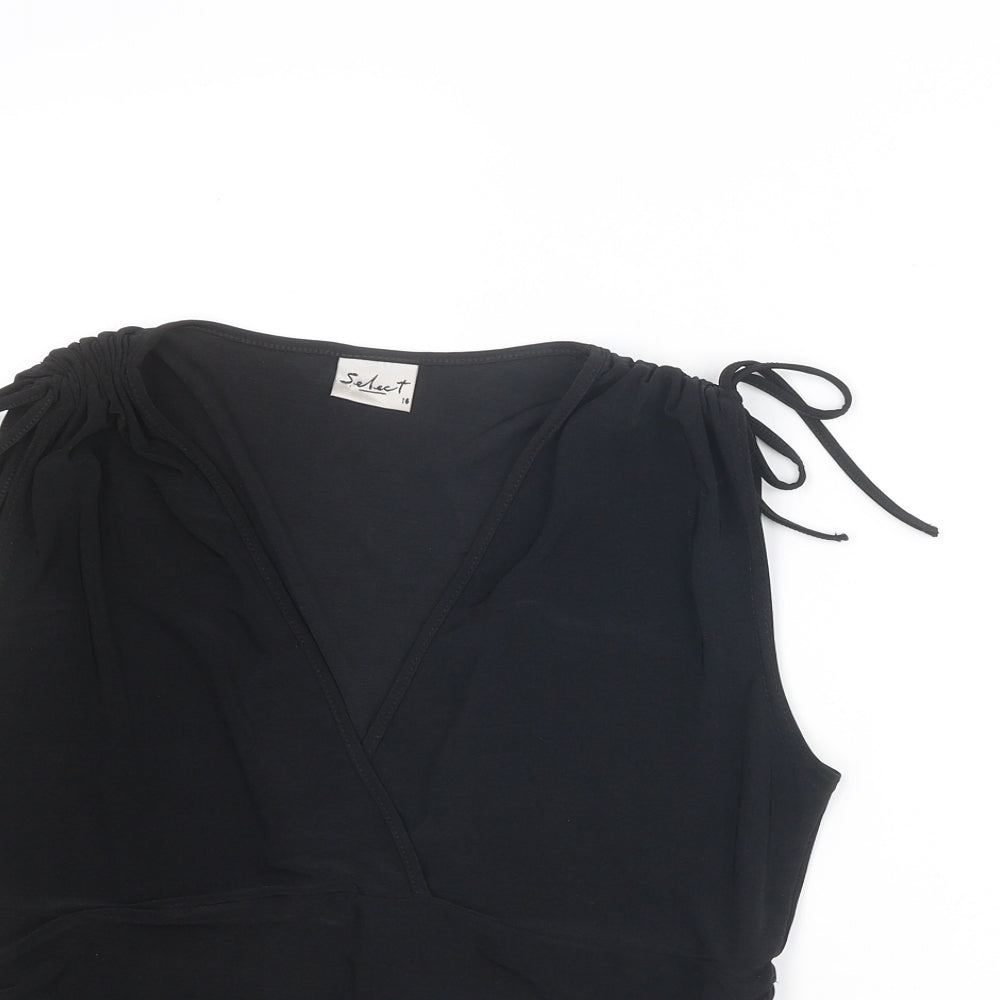 Select Womens Black Polyester Basic Blouse Size 16 V-Neck - Tie Shoulder Detail