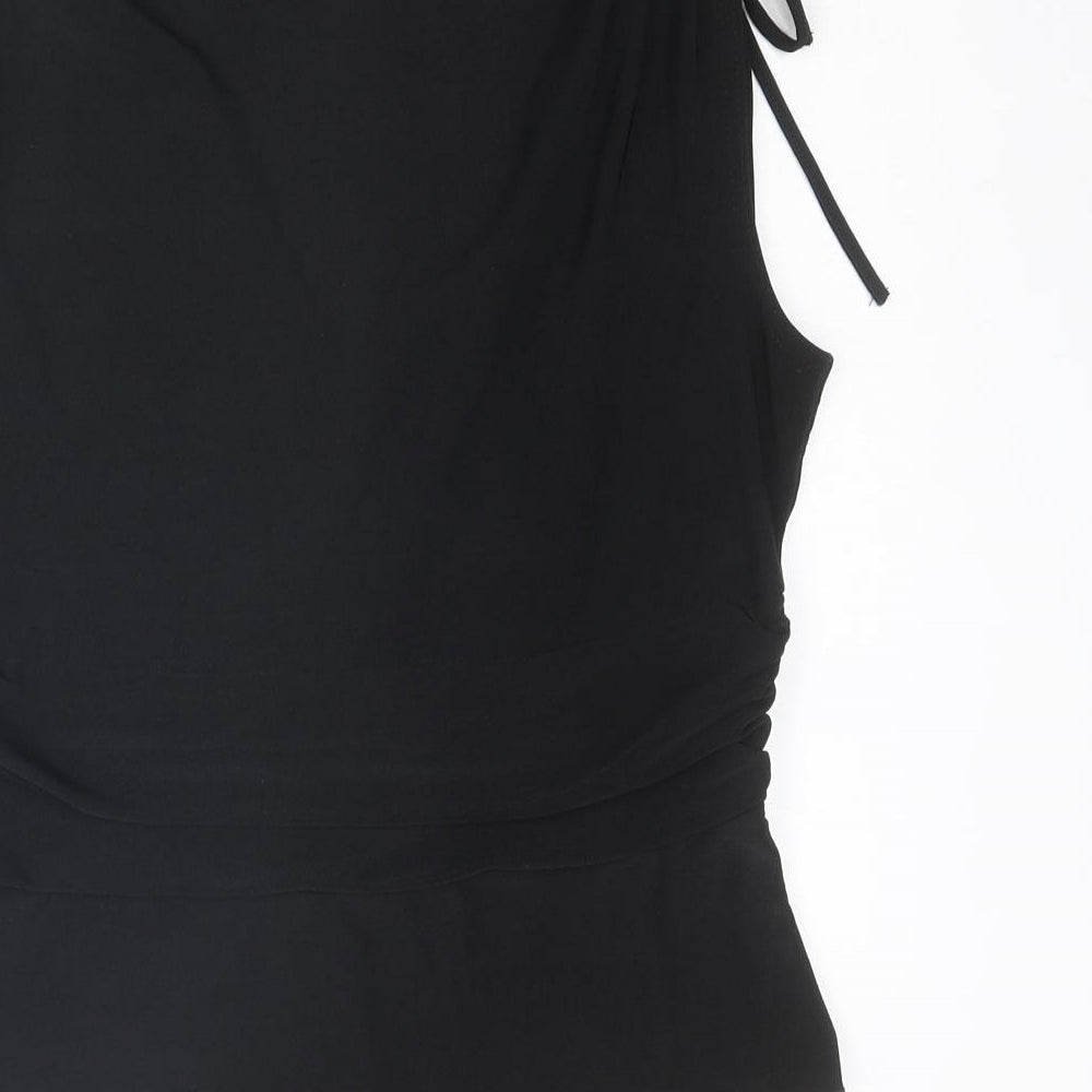 Select Womens Black Polyester Basic Blouse Size 16 V-Neck - Tie Shoulder Detail