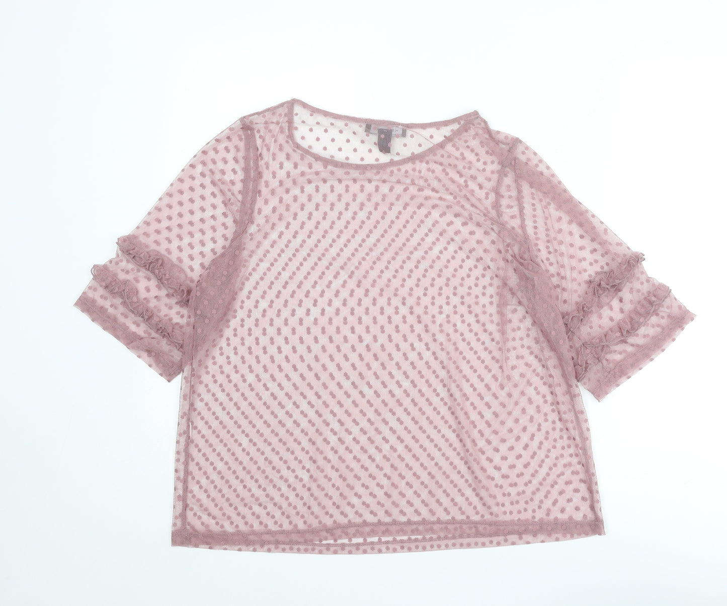 New Look Womens Purple Polka Dot Polyester Basic Blouse Size 14 Boat Neck