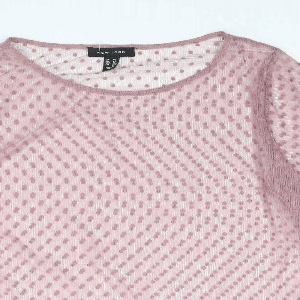 New Look Womens Purple Polka Dot Polyester Basic Blouse Size 14 Boat Neck