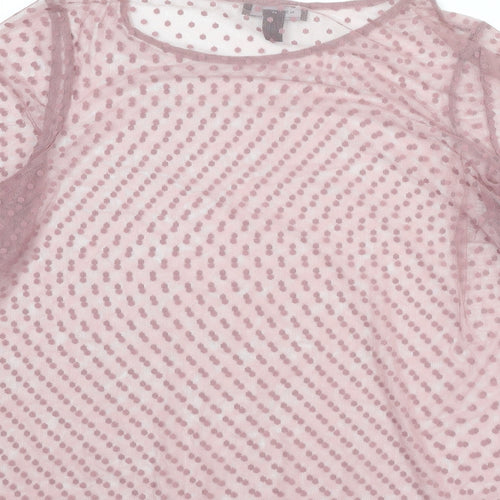 New Look Womens Purple Polka Dot Polyester Basic Blouse Size 14 Boat Neck