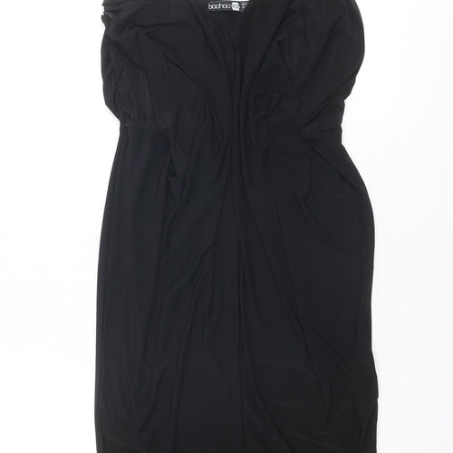Boohoo Womens Black Polyester Slip Dress Size 8 V-Neck Pullover