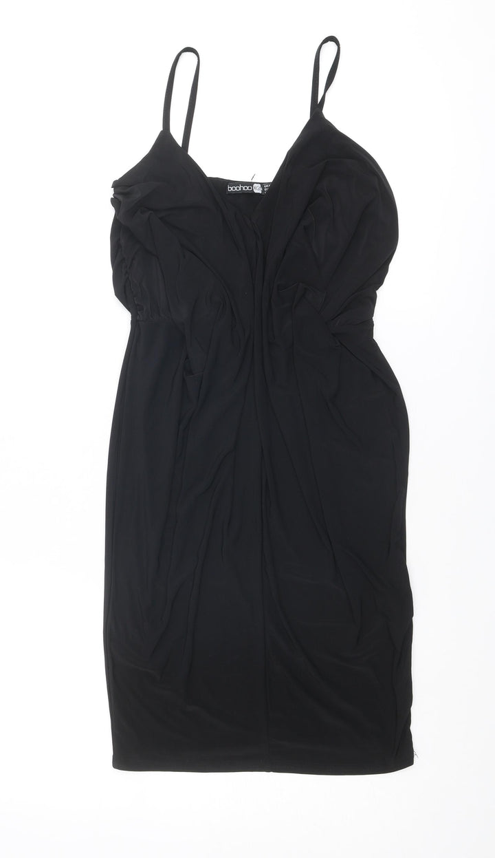Boohoo Womens Black Polyester Slip Dress Size 8 V-Neck Pullover