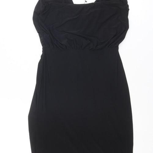 Boohoo Womens Black Polyester Slip Dress Size 8 V-Neck Pullover