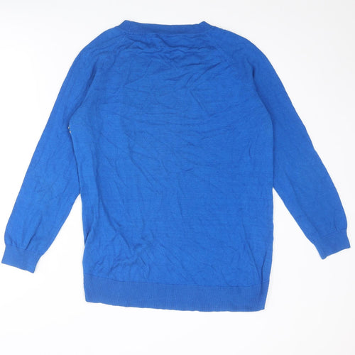 Oasis Womens Blue Round Neck Floral Cotton Pullover Jumper Size L
