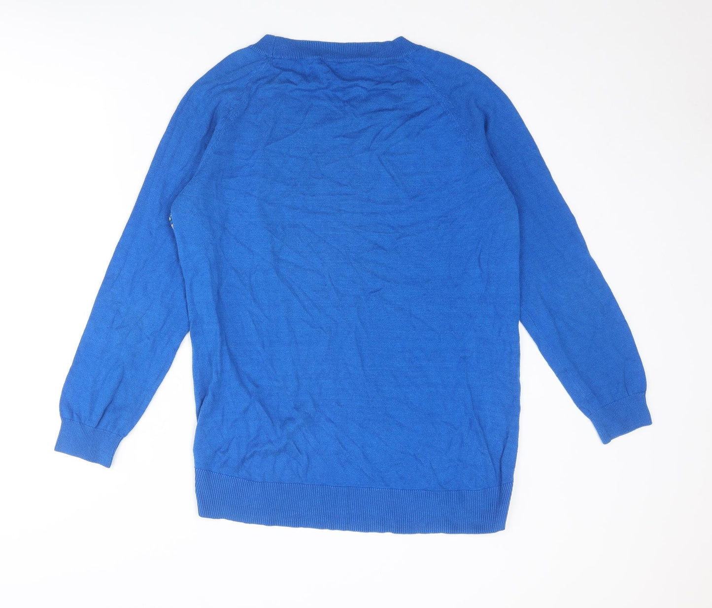 Oasis Womens Blue Round Neck Floral Cotton Pullover Jumper Size L
