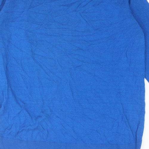 Oasis Womens Blue Round Neck Floral Cotton Pullover Jumper Size L