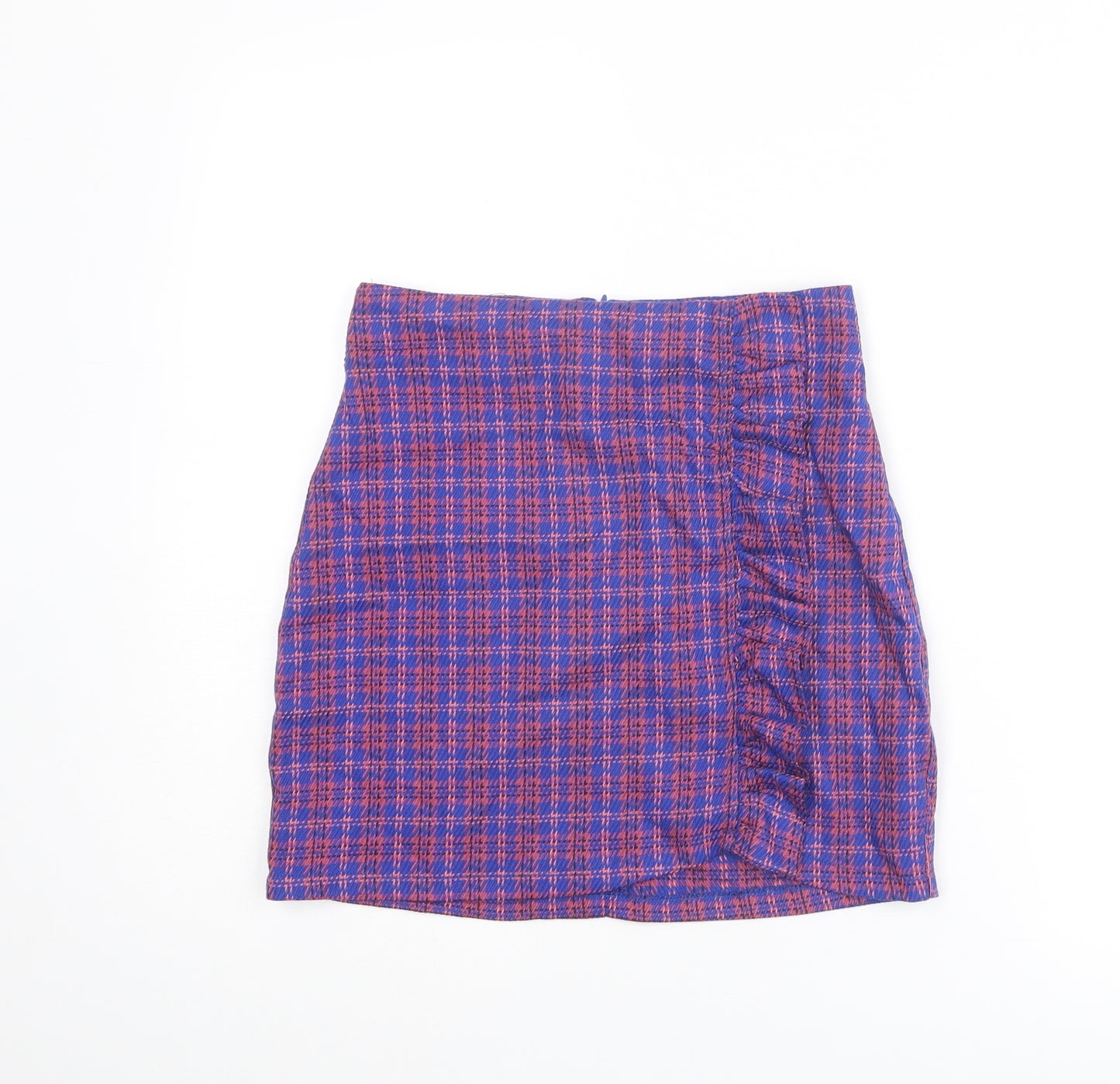 Topshop Womens Multicoloured Plaid Polyester A-Line Skirt Size 6 Zip