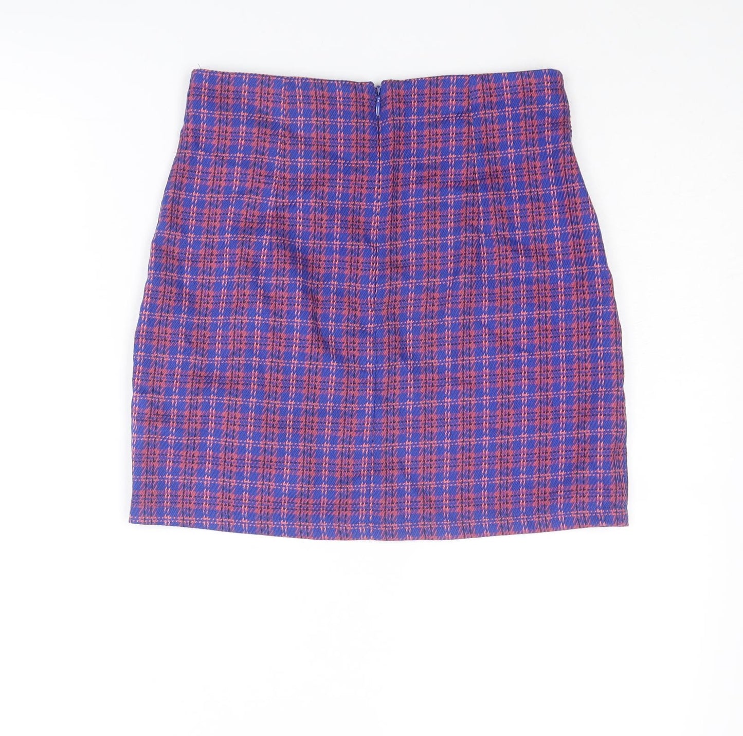 Topshop Womens Multicoloured Plaid Polyester A-Line Skirt Size 6 Zip