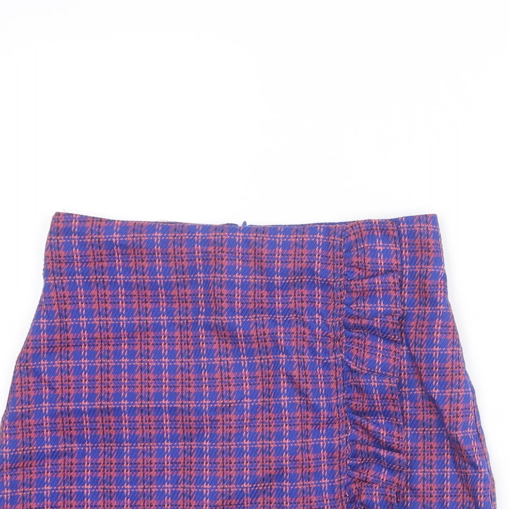 Topshop Womens Multicoloured Plaid Polyester A-Line Skirt Size 6 Zip