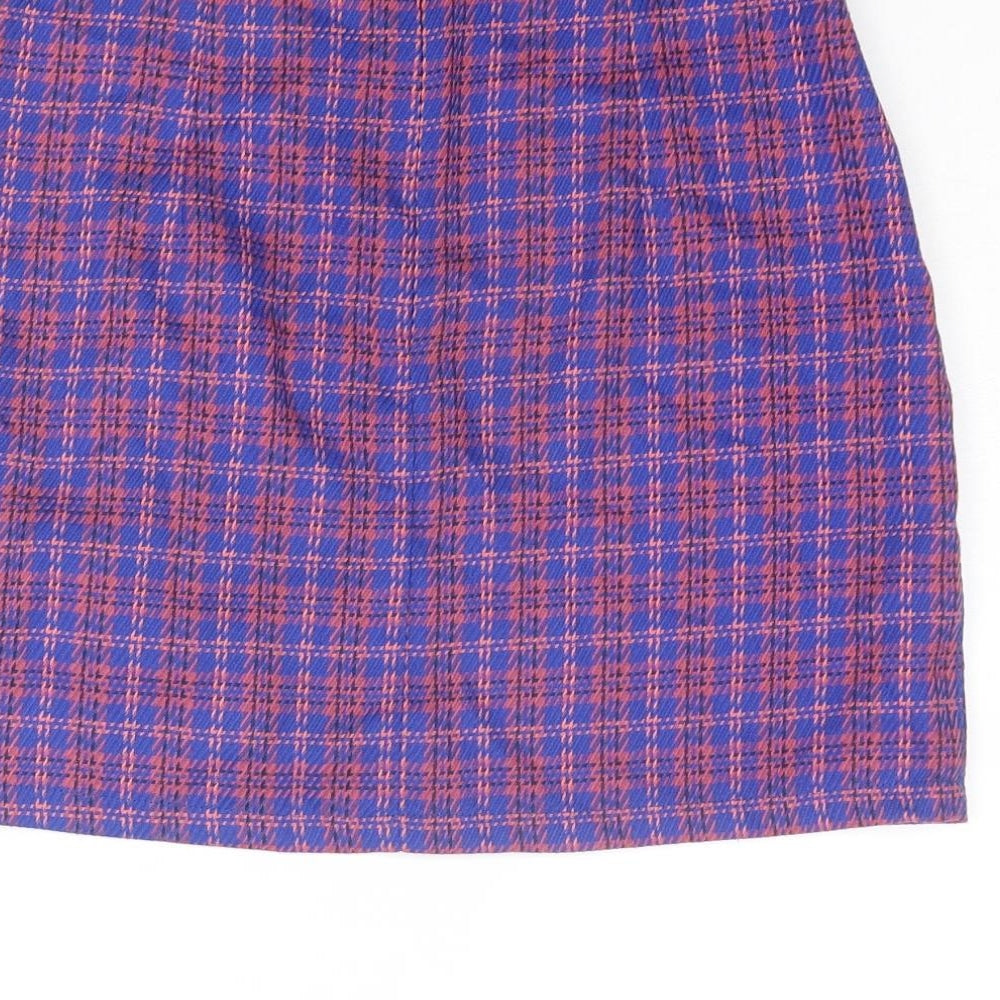 Topshop Womens Multicoloured Plaid Polyester A-Line Skirt Size 6 Zip