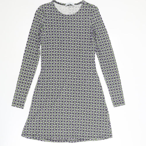 Mango Womens Multicoloured Geometric Viscose Jumper Dress Size XS Round Neck Pullover