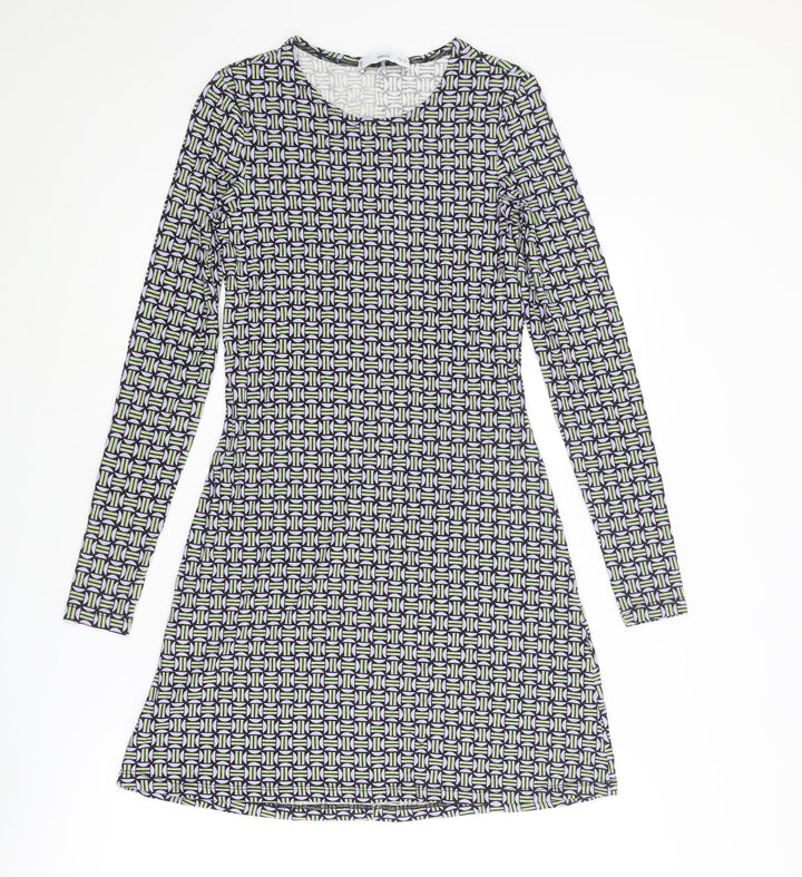 Mango Womens Multicoloured Geometric Viscose Jumper Dress Size XS Round Neck Pullover