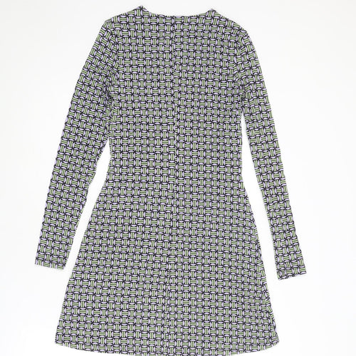 Mango Womens Multicoloured Geometric Viscose Jumper Dress Size XS Round Neck Pullover