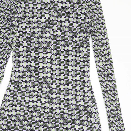 Mango Womens Multicoloured Geometric Viscose Jumper Dress Size XS Round Neck Pullover