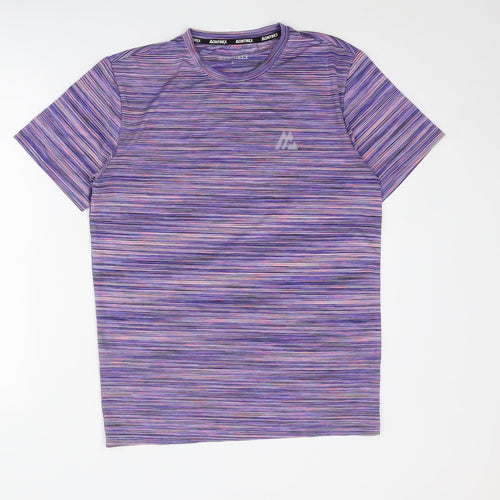 Montriex Mens Purple Striped Polyester Basic T-Shirt Size S Round Neck Pullover