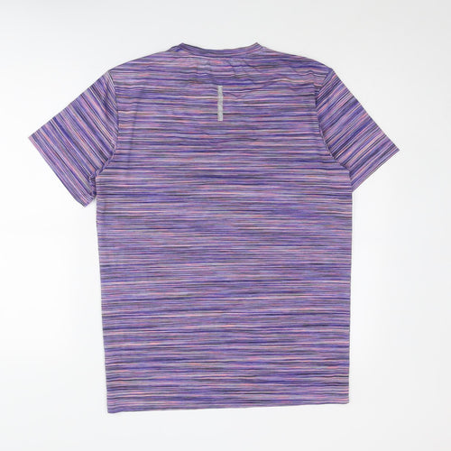 Montriex Mens Purple Striped Polyester Basic T-Shirt Size S Round Neck Pullover