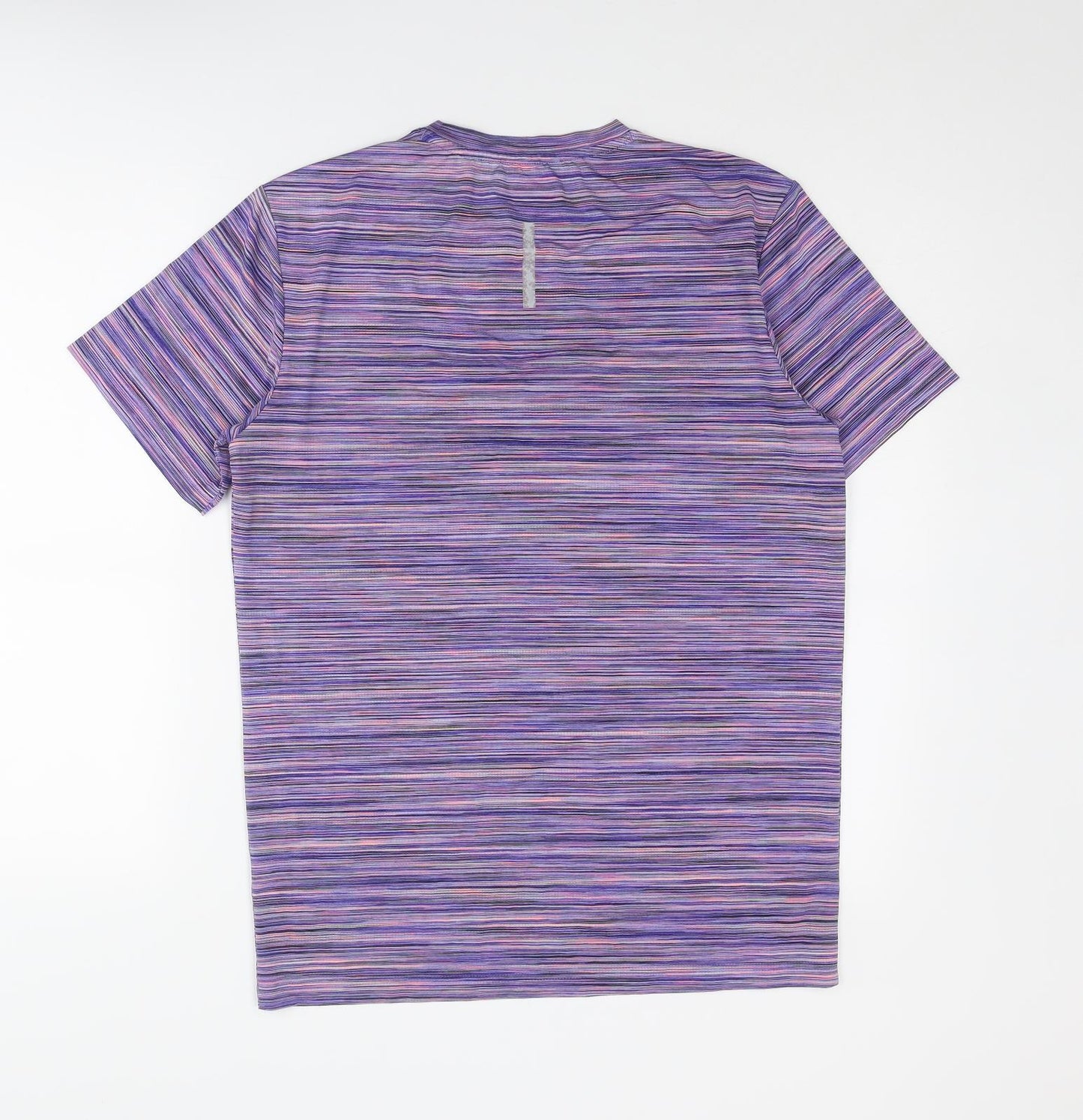 Montriex Mens Purple Striped Polyester Basic T-Shirt Size S Round Neck Pullover