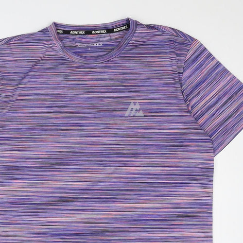 Montriex Mens Purple Striped Polyester Basic T-Shirt Size S Round Neck Pullover