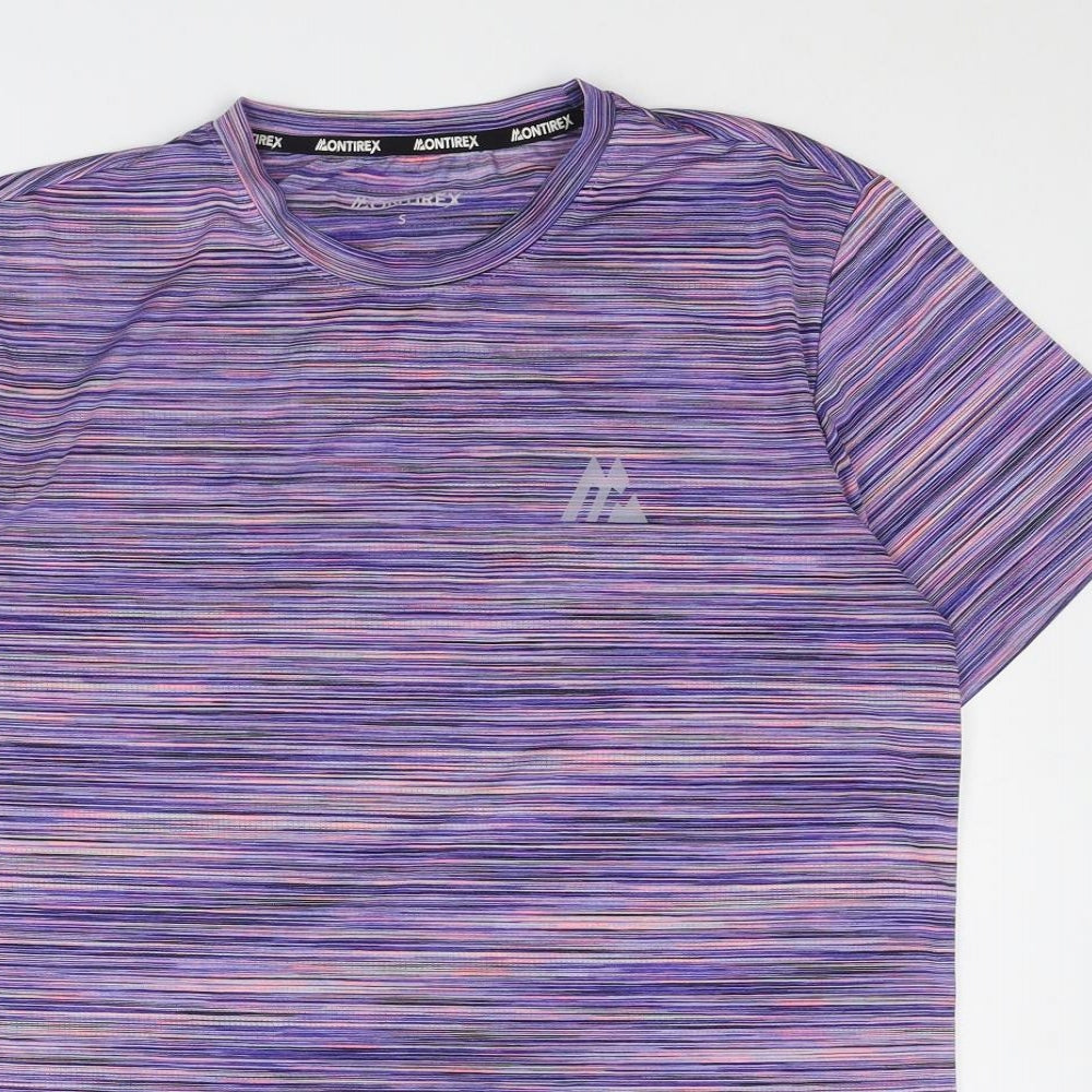 Montriex Mens Purple Striped Polyester Basic T-Shirt Size S Round Neck Pullover