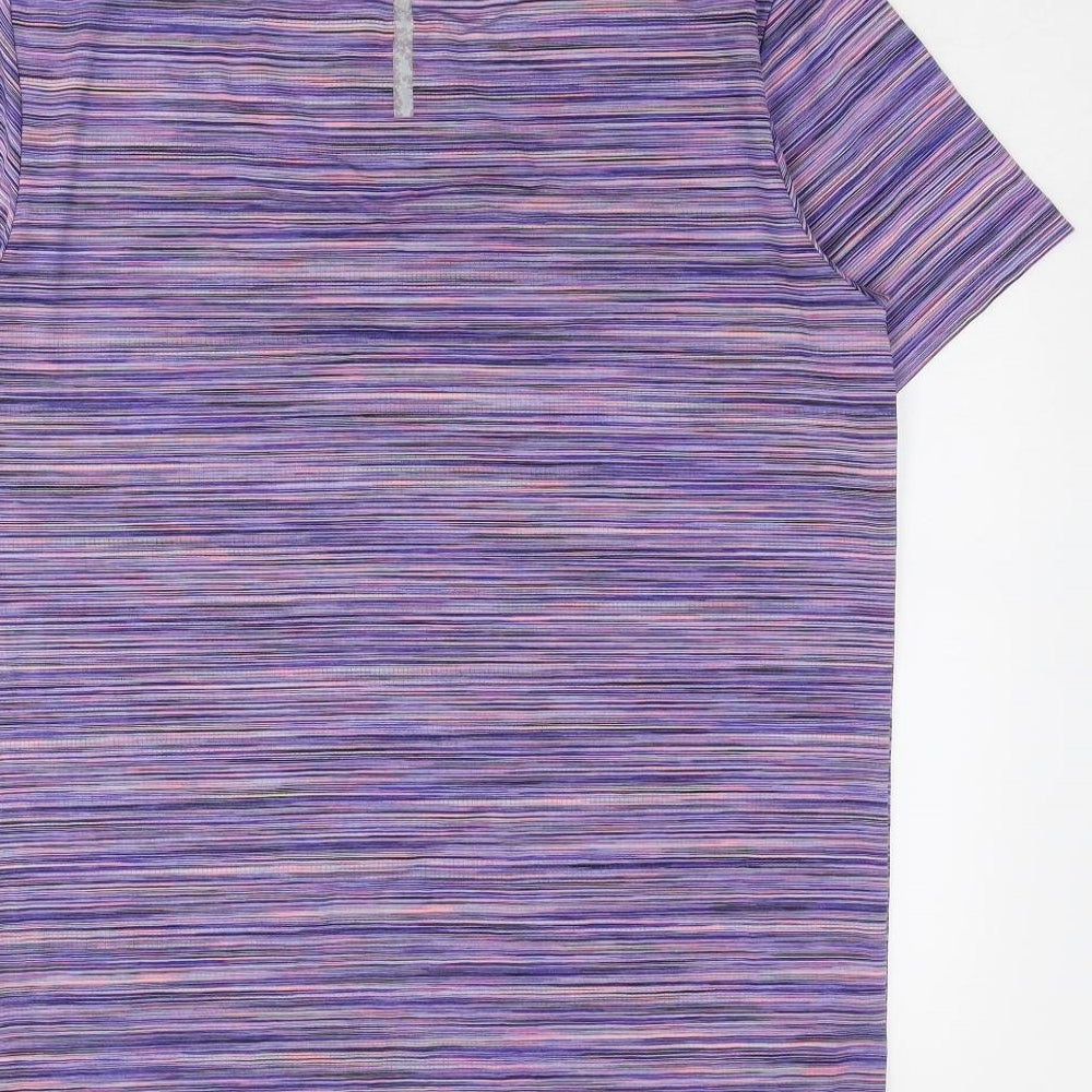 Montriex Mens Purple Striped Polyester Basic T-Shirt Size S Round Neck Pullover