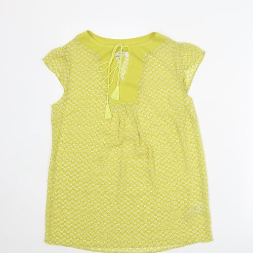 NEXT Womens Yellow Geometric Polyester Basic Blouse Size 10 Boat Neck