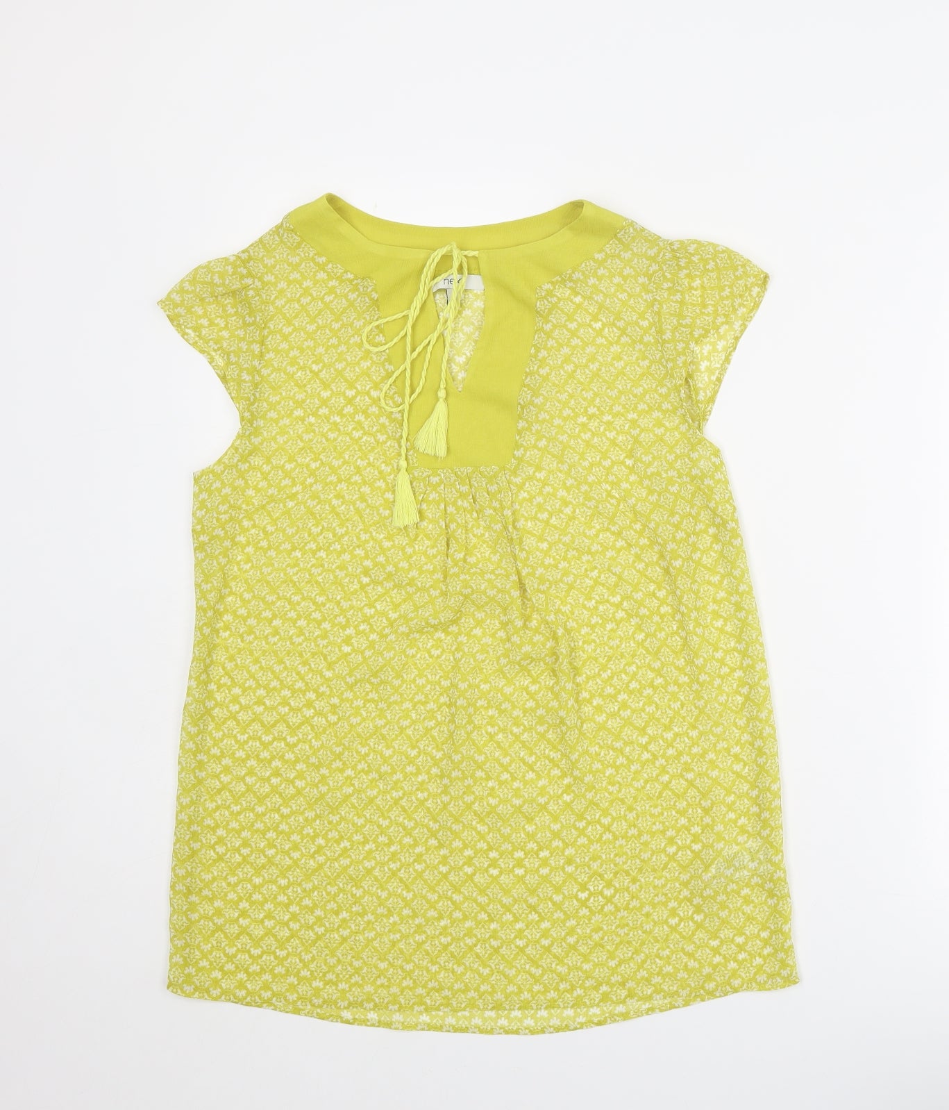 NEXT Womens Yellow Geometric Polyester Basic Blouse Size 10 Boat Neck