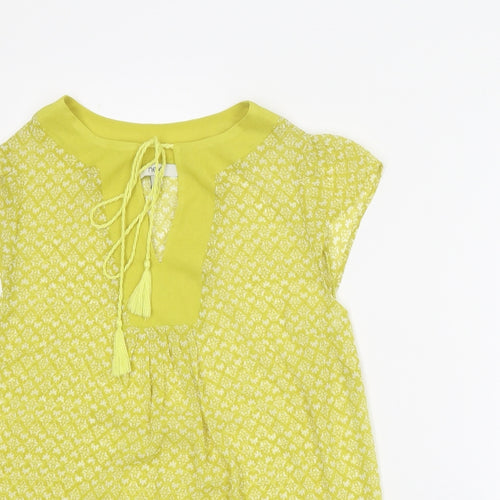 NEXT Womens Yellow Geometric Polyester Basic Blouse Size 10 Boat Neck