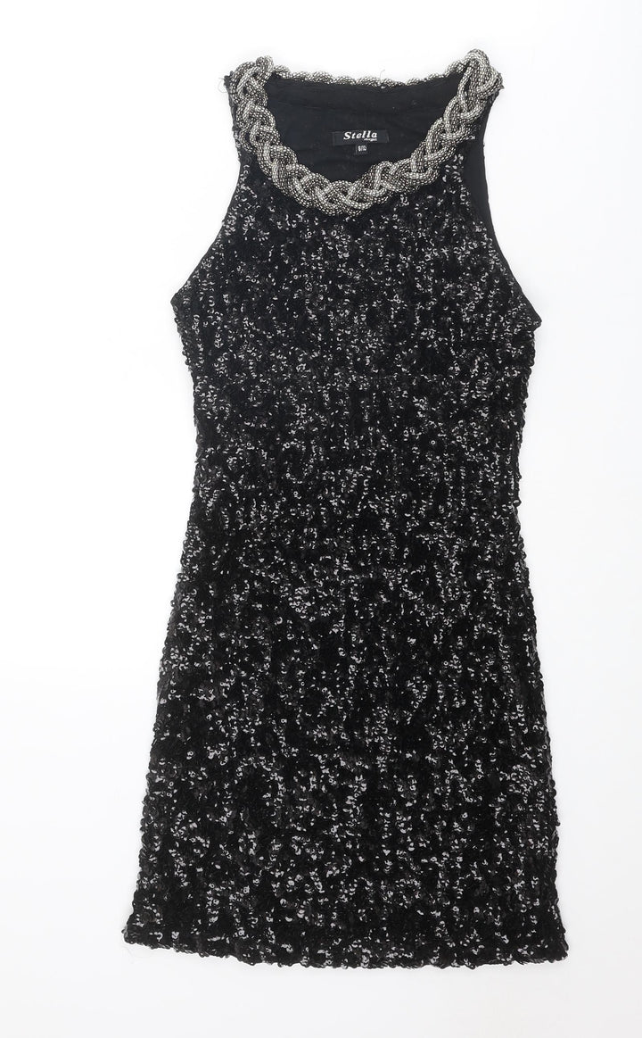 Stella Morgan Womens Black Polyester A-Line Size 8 Round Neck Pullover - Size 8-10