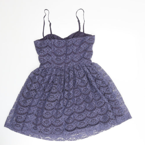 Topshop Womens Purple Geometric Polyester Slip Dress Size 8 Sweetheart Zip