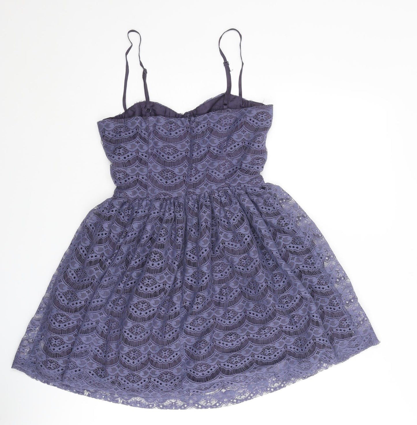 Topshop Womens Purple Geometric Polyester Slip Dress Size 8 Sweetheart Zip