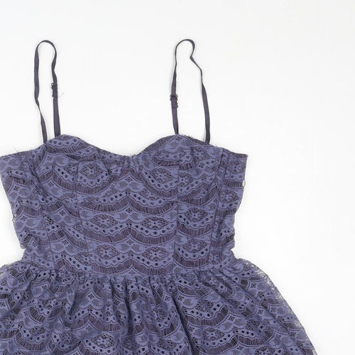 Topshop Womens Purple Geometric Polyester Slip Dress Size 8 Sweetheart Zip