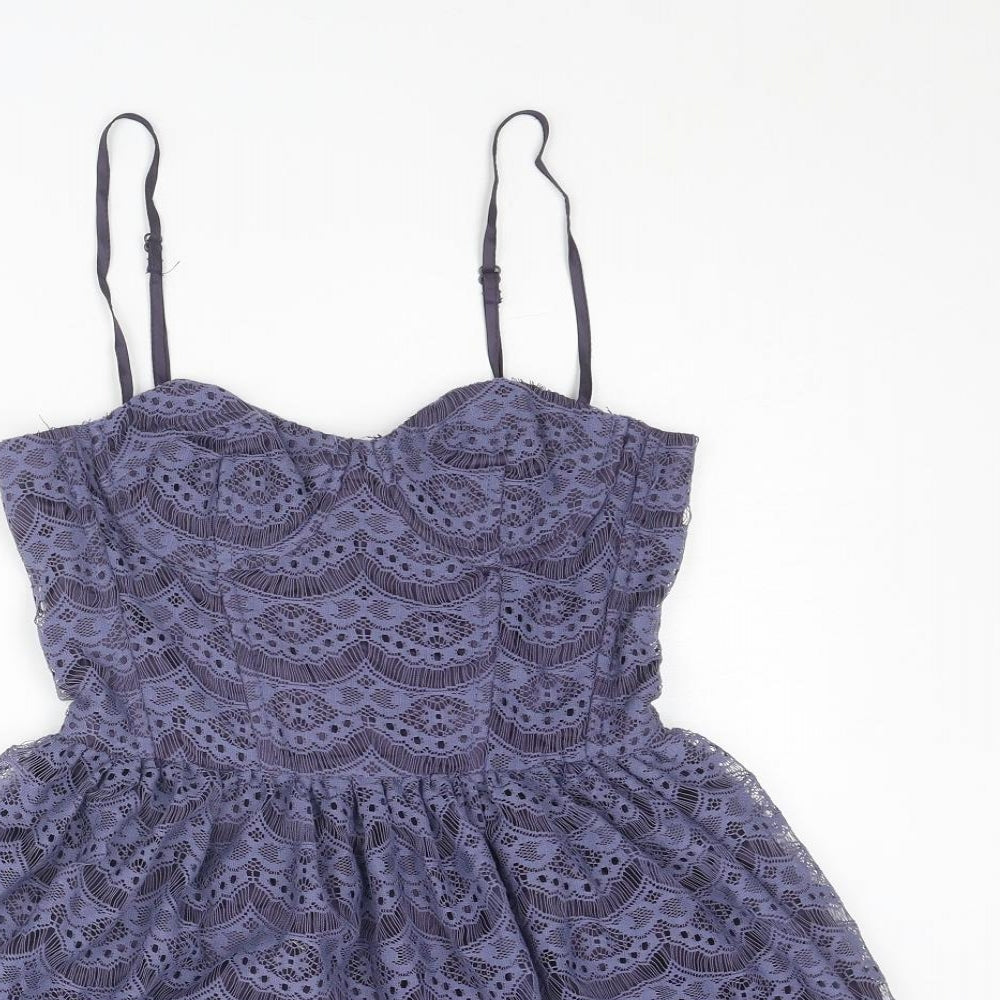 Topshop Womens Purple Geometric Polyester Slip Dress Size 8 Sweetheart Zip