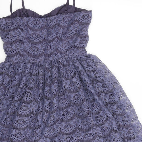 Topshop Womens Purple Geometric Polyester Slip Dress Size 8 Sweetheart Zip