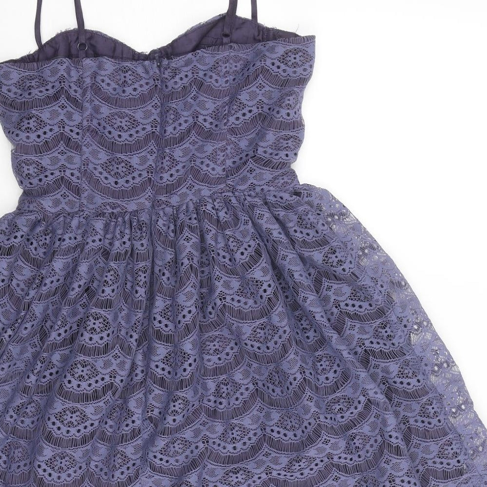 Topshop Womens Purple Geometric Polyester Slip Dress Size 8 Sweetheart Zip