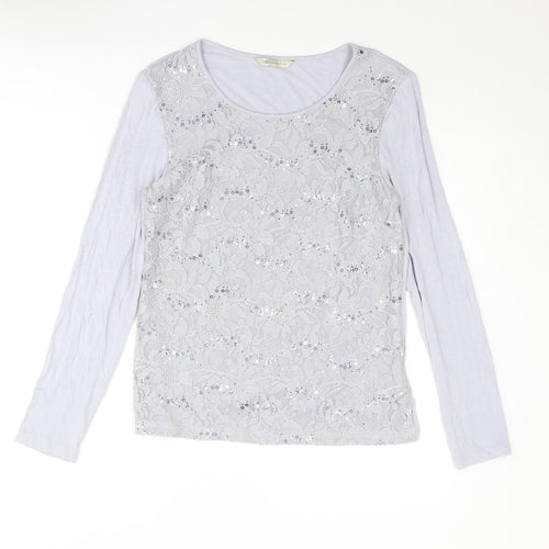 Marks and Spencer Womens Grey Viscose Basic T-Shirt Size 8 Boat Neck - Lace Front