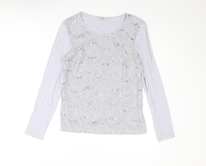 Marks and Spencer Womens Grey Viscose Basic T-Shirt Size 8 Boat Neck - Lace Front