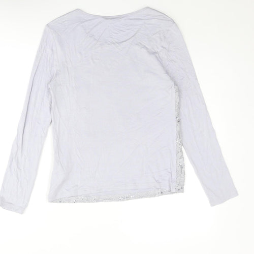 Marks and Spencer Womens Grey Viscose Basic T-Shirt Size 8 Boat Neck - Lace Front