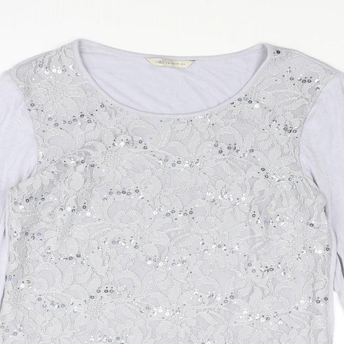 Marks and Spencer Womens Grey Viscose Basic T-Shirt Size 8 Boat Neck - Lace Front