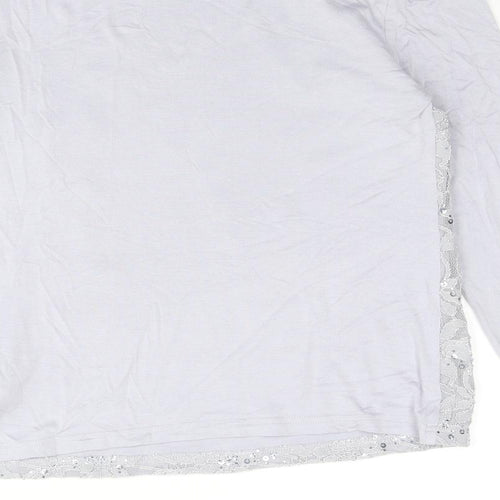 Marks and Spencer Womens Grey Viscose Basic T-Shirt Size 8 Boat Neck - Lace Front